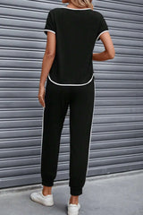Black Colorblock Trim Casual Two Piece Lounge Set Loungewear & Sleepwear/Loungewear - Tophatter Daily Deals