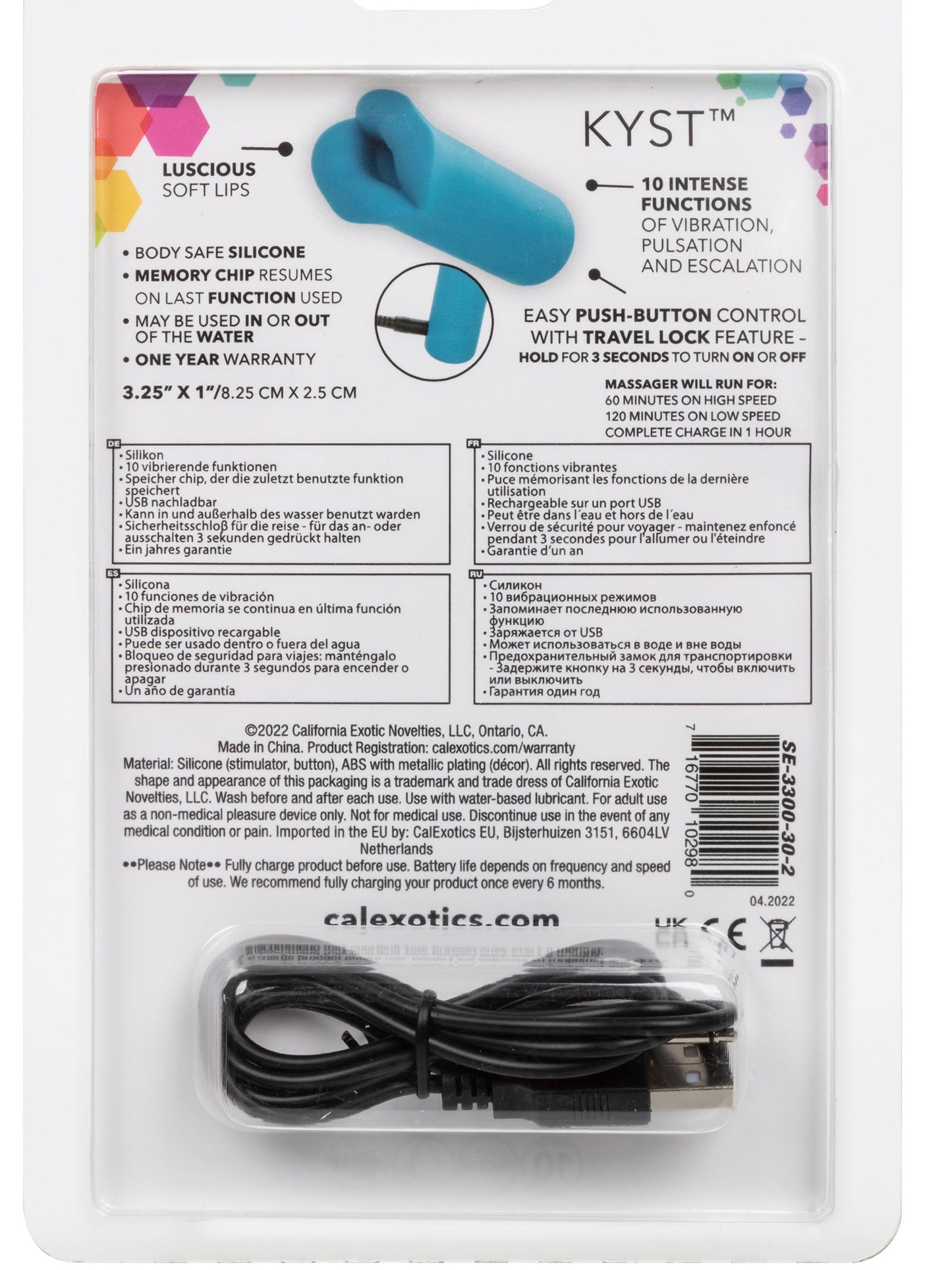 Kyst Lips Mini Massager Blue Silicone Bullet with 10 Vibration Functions and Rechargeable > Vibrators > Mini Vibrators - Tophatter Daily Deals