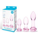 Glas 3PC Rosebud Butt Plug Set Pink Handblown Glass Anal Training Set 3.5, 4.5, and 5.5 Inches > Glass > Toys - Tophatter Daily Deals