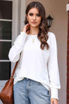 Round Neck Smocked Long Sleeve Blouse White Blouses - Tophatter Daily Deals