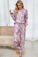 Tie-Dye Long Sleeve Top and Drawstring Joggers Lounge Set Loungewear Sets - Tophatter Daily Deals