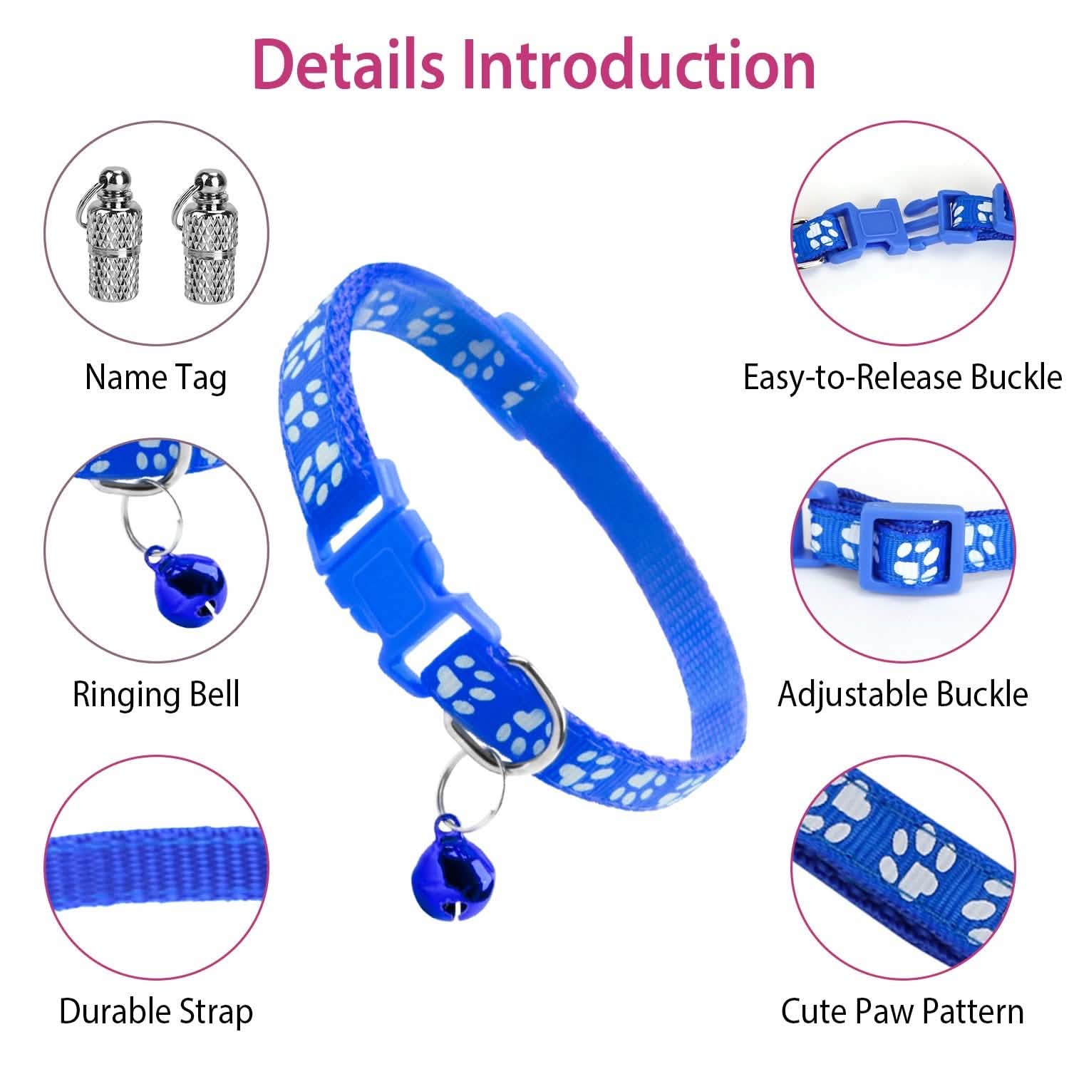 Ca2-Pack: Adjustable Kitten Collar with Bell Name Tag Pet Supplies - Tophatter Daily Deals