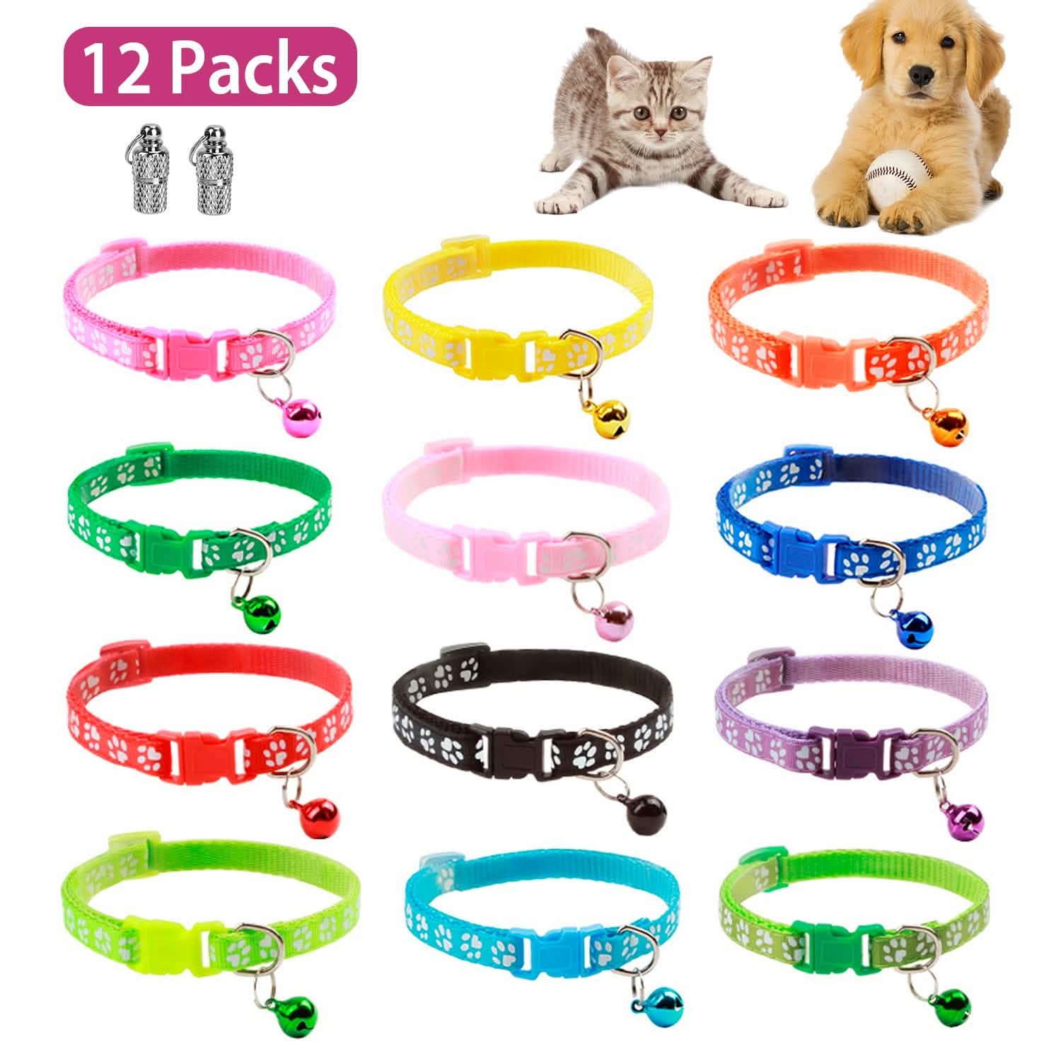 Ca2-Pack: Adjustable Kitten Collar with Bell Name Tag Pet Supplies - Tophatter Daily Deals