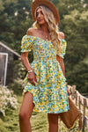 Smocked Sweetheart Neck Flounce Sleeve Mini Dress Canary Yellow Casual Dresses - Tophatter Daily Deals