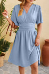 Ruched Surplice Short Sleeve Dress Misty Blue Casual Dresses - Tophatter Daily Deals