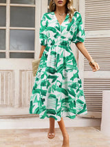 Ruched Printed Surplice Short Sleeve Dress Casual Dresses - Tophatter Daily Deals