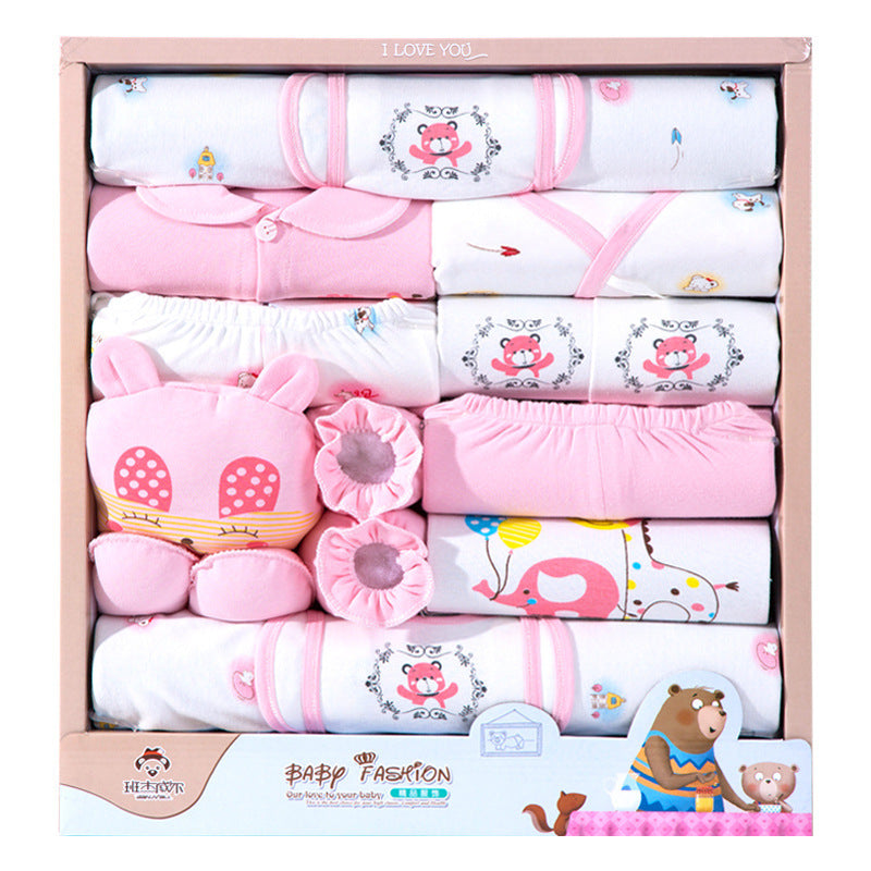 18 Piece Cotton Newborn Clothes Gift Box Set Bear Pink 59cm 0 - Tophatter Daily Deals