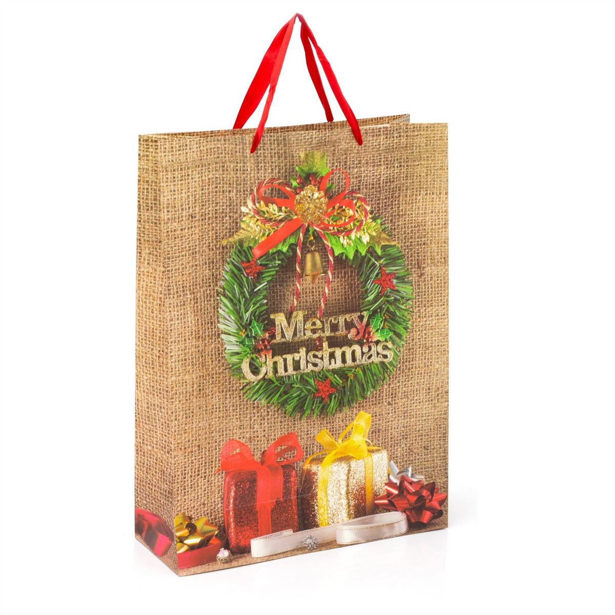 XL Extra Large Christmas Gift Bag 45 x 33cm | Traditional Christmas Wreath Glitter Paper Gift Bag | Christmas Present Bag Xmas Gift Bag Gift Bag - Tophatter Daily Deals