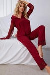 Spliced Lace Lapel Collar Pajama Set Loungewear Sets - Tophatter Daily Deals