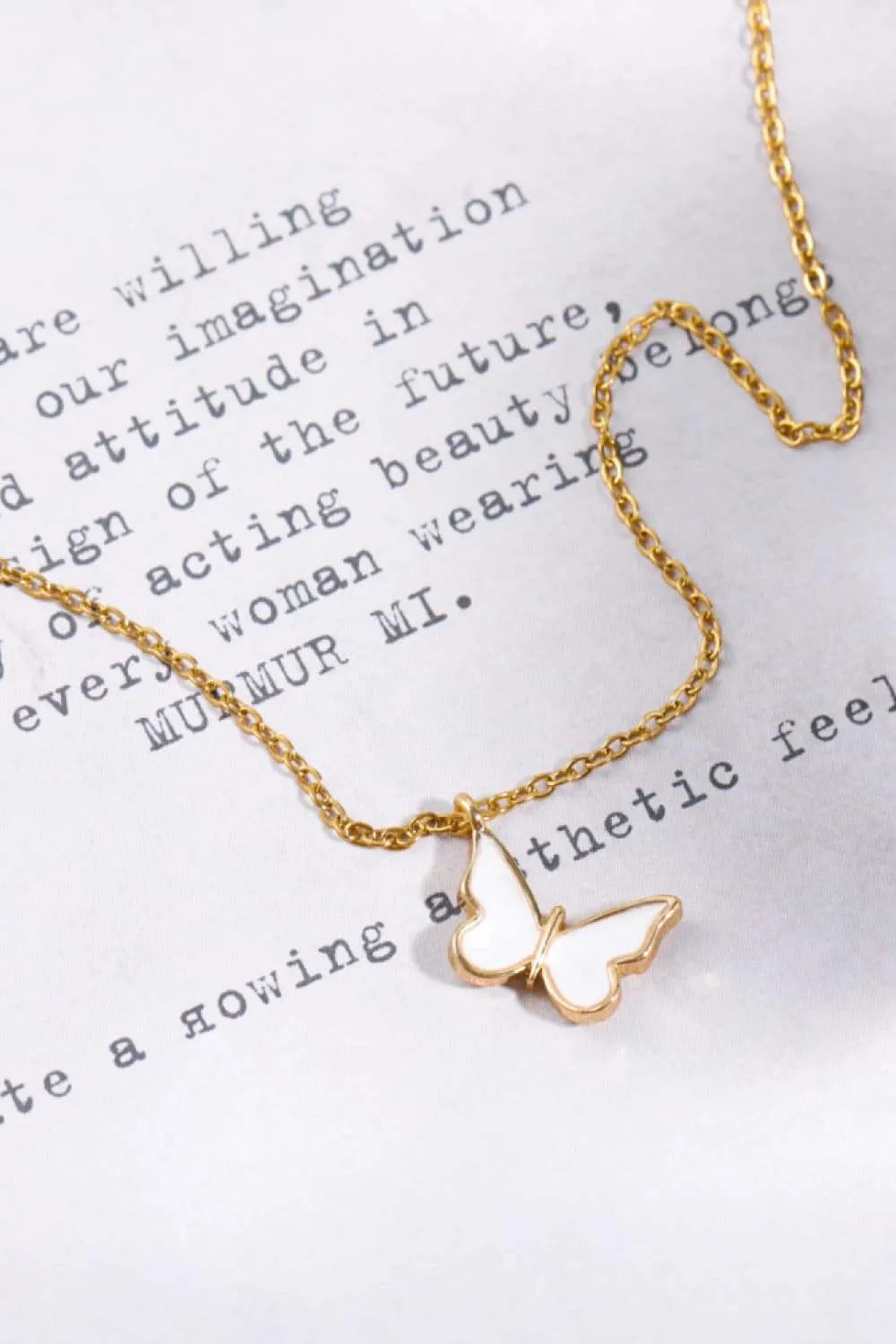 Butterfly Pendant Copper 14K Gold-Plated Necklace Necklaces - Tophatter Daily Deals