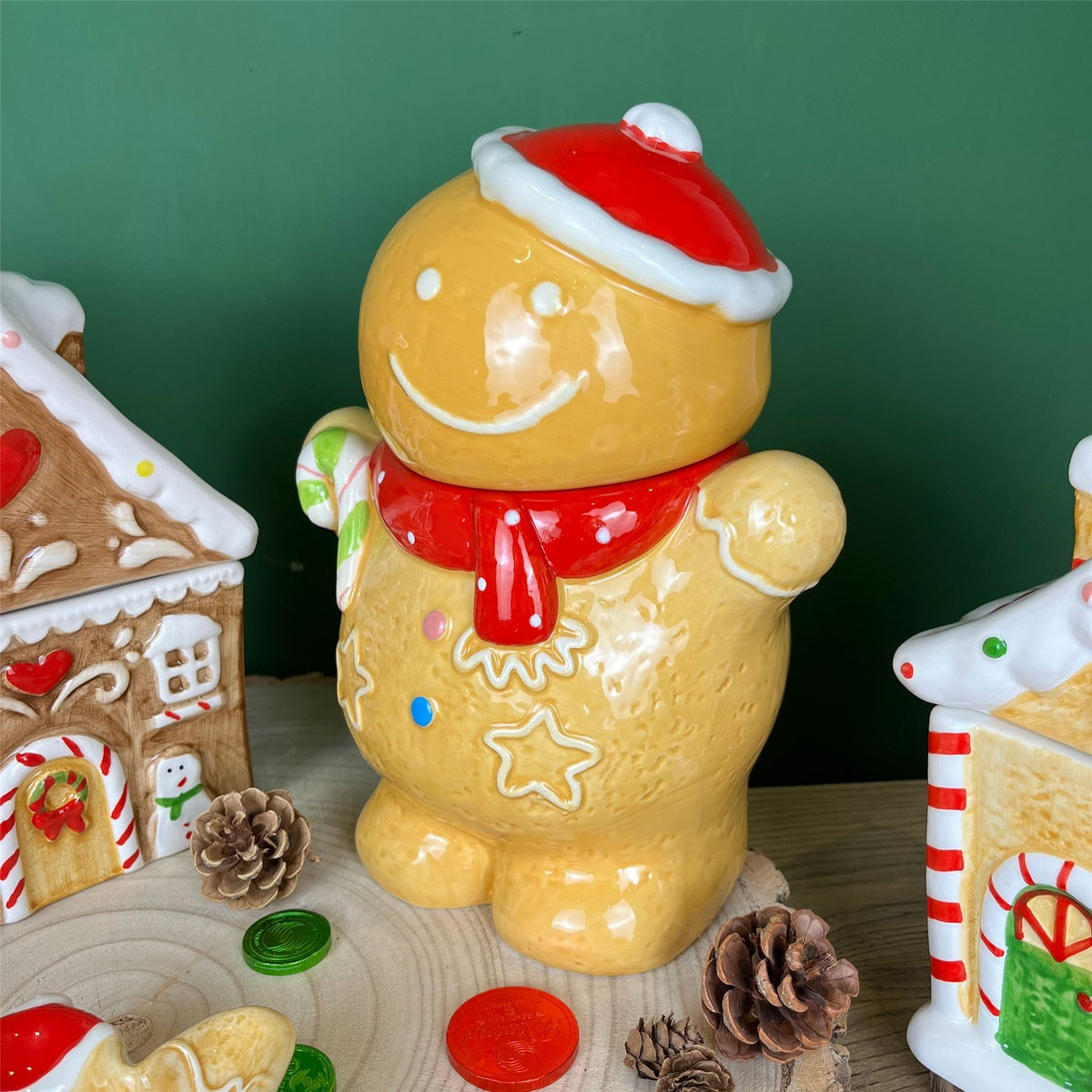 Gingerbread Boy Christmas Storage Jar | Festive Ceramic Kitchen Cookie Jar 18cm Jar - Tophatter Daily Deals