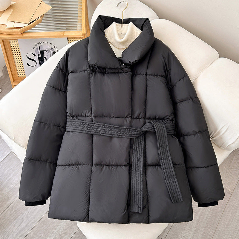 Warm Womens Puffer Coat - Belted Quilted Nylon Midthigh Black 3D Changing Face Moving Picture Frame - Tophatter Daily Deals