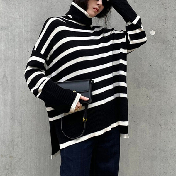 Oversized Women Turtleneck Sweater - Slit Knit, Warm 3D Changing Face Moving Picture Frame - Tophatter Daily Deals