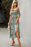 Bohemian Off-Shoulder Frill Trim Split Dress Casual Dresses - Tophatter Daily Deals