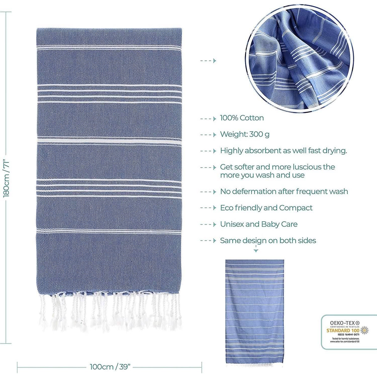 Cacala Pure Series Lightweight 100% Turkish Cotton Super Soft Peshtemal Luxury Bath Towel Bath - Tophatter Daily Deals