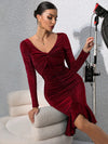 Ruched Twisted Long Sleeve Peplum Dress Cocktail Dresses - Tophatter Daily Deals