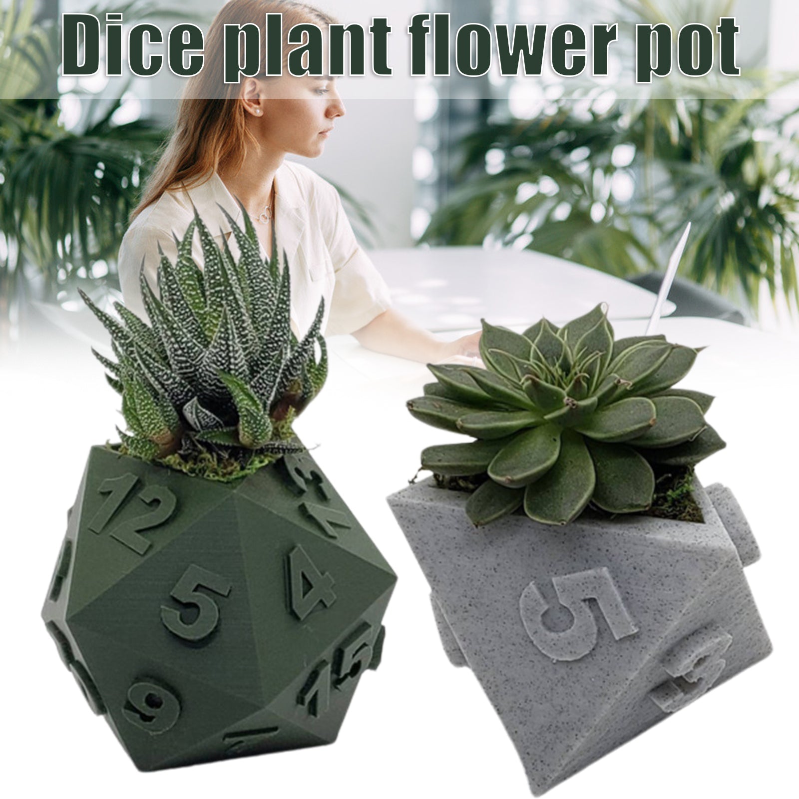 3D Printed Plant Pot Table Top RPG Dice Succulent Planter Set Home Decoration Multifunction Garden Flower Pot 0 - Tophatter Daily Deals