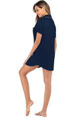 Contrast Piping Pocketed Short Sleeve Lounge Dress Sleep Dresses - Tophatter Daily Deals