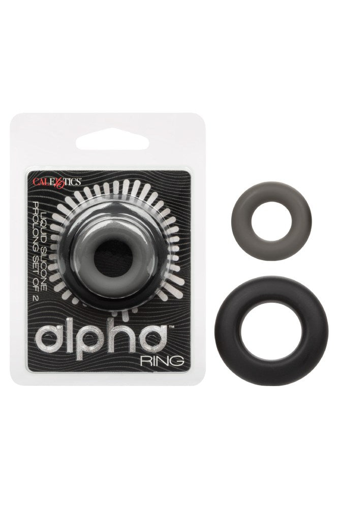 Cal Exotics - Alpha - Liquid Silicone Prolong Cock Rings 2pc Set - Black Sex Toy - Tophatter Daily Deals