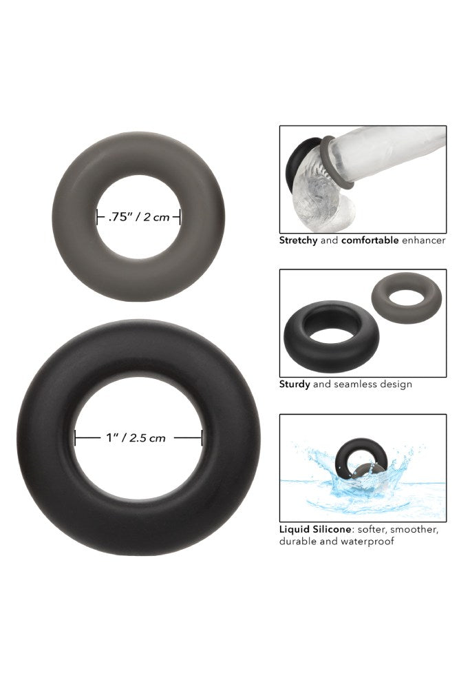 Cal Exotics - Alpha - Liquid Silicone Prolong Cock Rings 2pc Set - Black Sex Toy - Tophatter Daily Deals