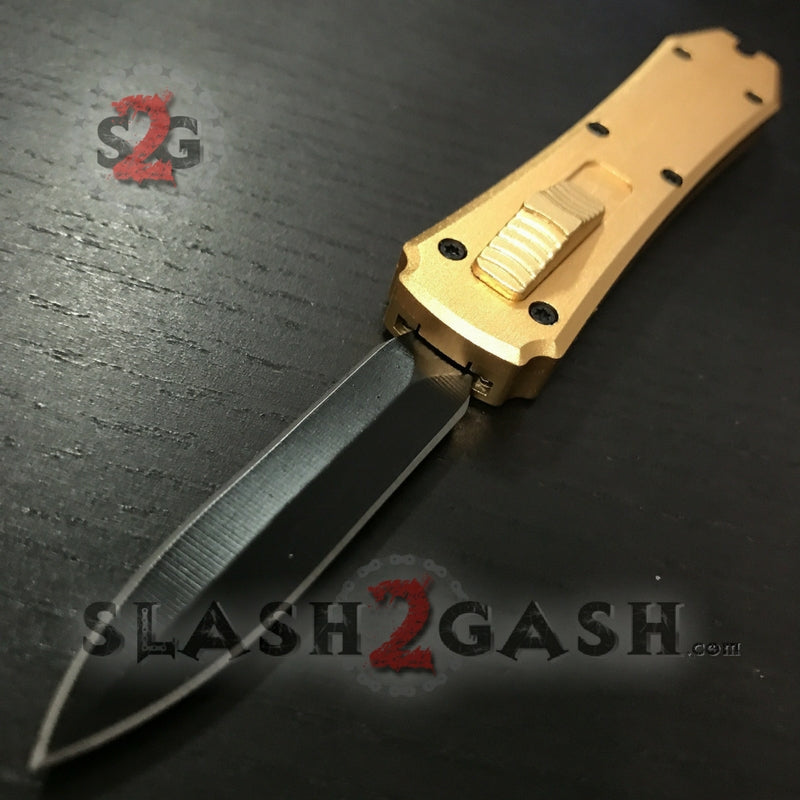 California Legal Mini OTF Dual Action Automatic Knife - Double Edge Gold Knife-OTF - Tophatter Daily Deals