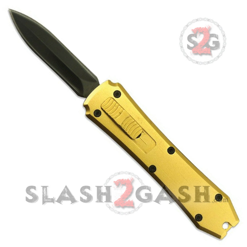 California Legal Mini OTF Dual Action Automatic Knife - Double Edge Gold Knife-OTF - Tophatter Daily Deals