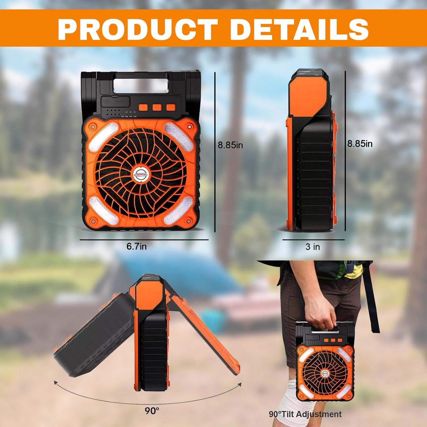 Rechargeable Camping Fan - 20000Mah Solar Powered Portable Fan with LED Lantern, 3 Speeds Cord Sports & Outdoor - Tophatter Daily Deals