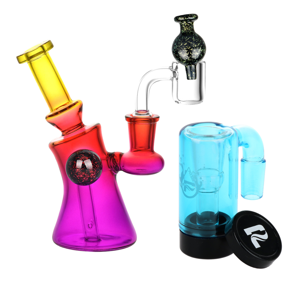 Candy Craze Dab Rig, Oil Reclaimer, & Carb Cap Bundle Fruit Punch Transparent Blue Glass Sale Bundles - Tophatter Daily Deals