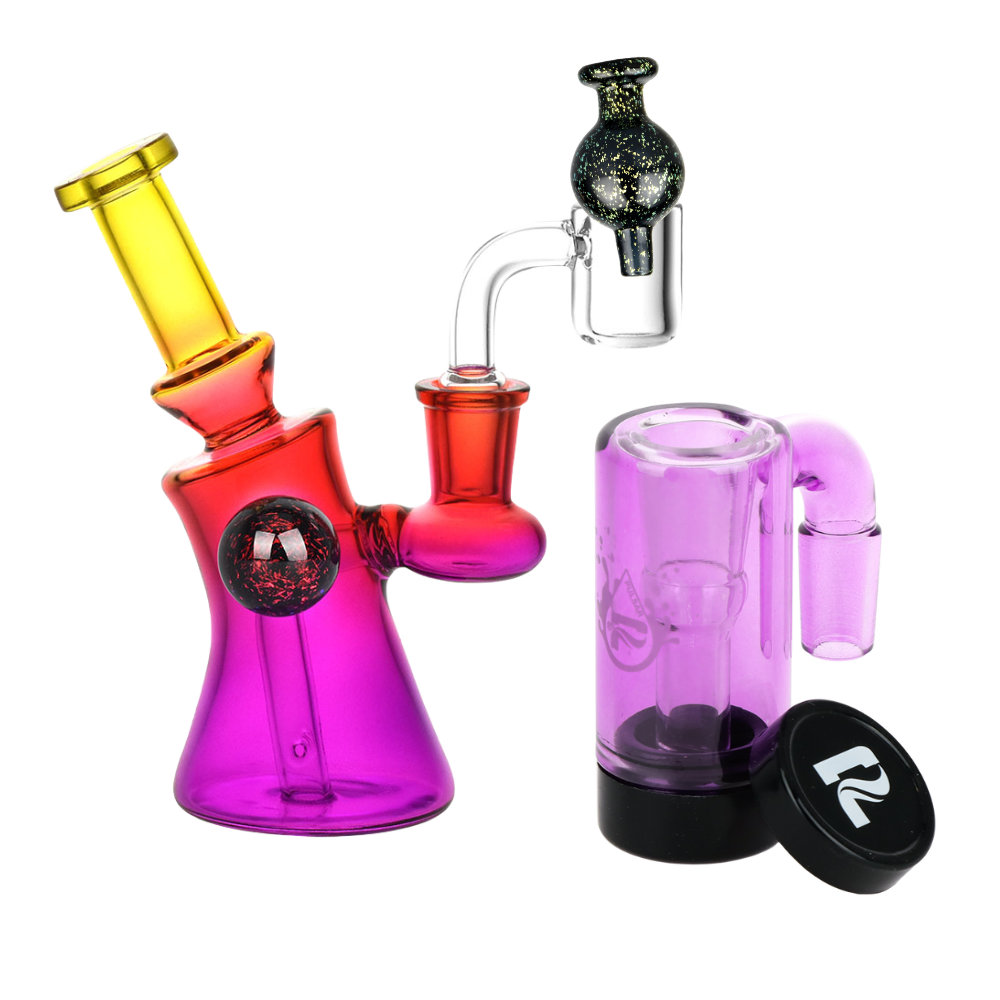 Candy Craze Dab Rig, Oil Reclaimer, & Carb Cap Bundle Fruit Punch Transparent Purple Glass Sale Bundles - Tophatter Daily Deals