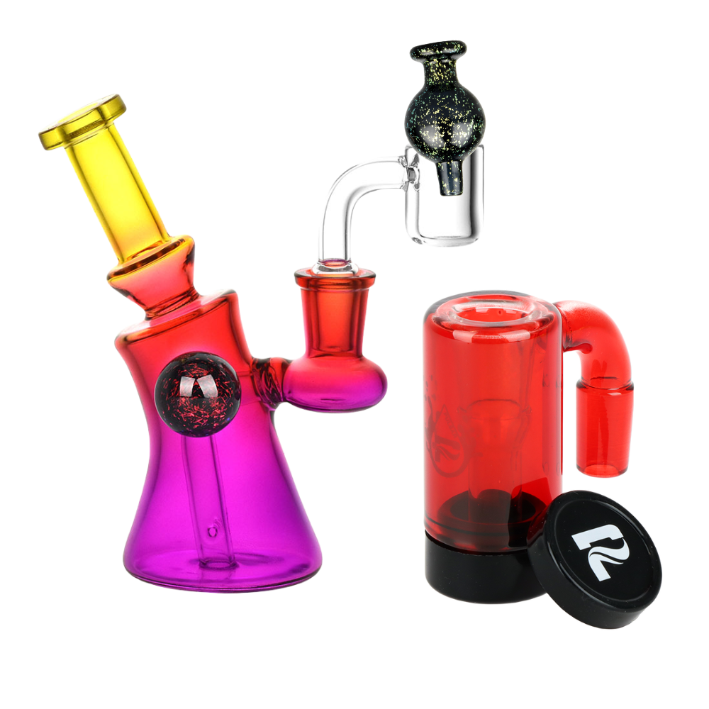 Candy Craze Dab Rig, Oil Reclaimer, & Carb Cap Bundle Fruit Punch Transparent Red Glass Sale Bundles - Tophatter Daily Deals