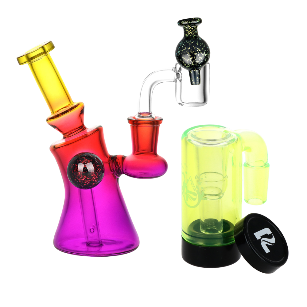 Candy Craze Dab Rig, Oil Reclaimer, & Carb Cap Bundle Fruit Punch Transparent Yellow Glass Sale Bundles - Tophatter Daily Deals