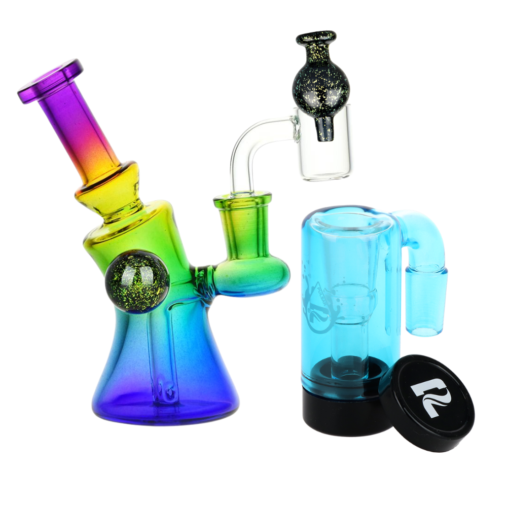 Candy Craze Dab Rig, Oil Reclaimer, & Carb Cap Bundle Rainbow Twist Transparent Blue Glass Sale Bundles - Tophatter Daily Deals
