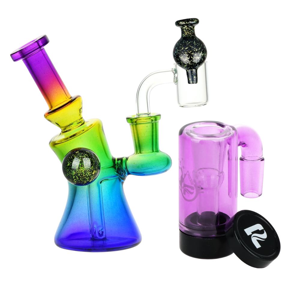 Candy Craze Dab Rig, Oil Reclaimer, & Carb Cap Bundle Rainbow Twist Transparent Purple Glass Sale Bundles - Tophatter Daily Deals