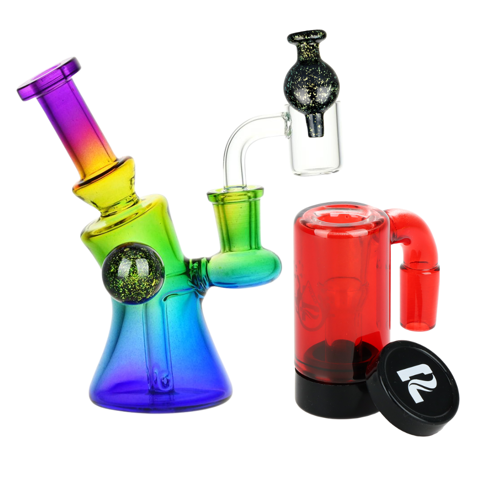 Candy Craze Dab Rig, Oil Reclaimer, & Carb Cap Bundle Rainbow Twist Transparent Red Glass Sale Bundles - Tophatter Daily Deals