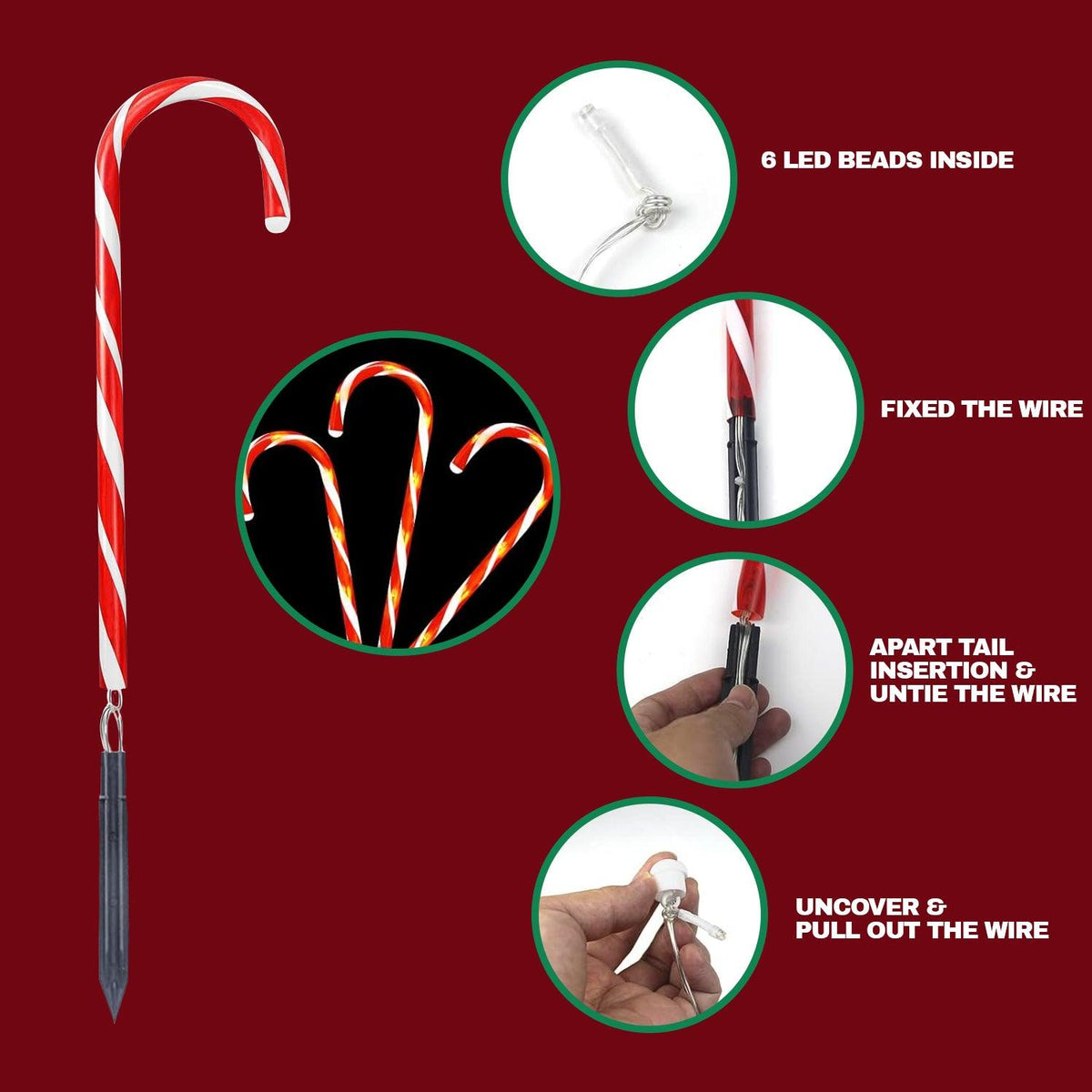 Outdoor Candy Cane Lights - 12pcs 53cm LED Light Up Candy Cane Outdoor Christmas Stick Light Christmas - Tophatter Daily Deals