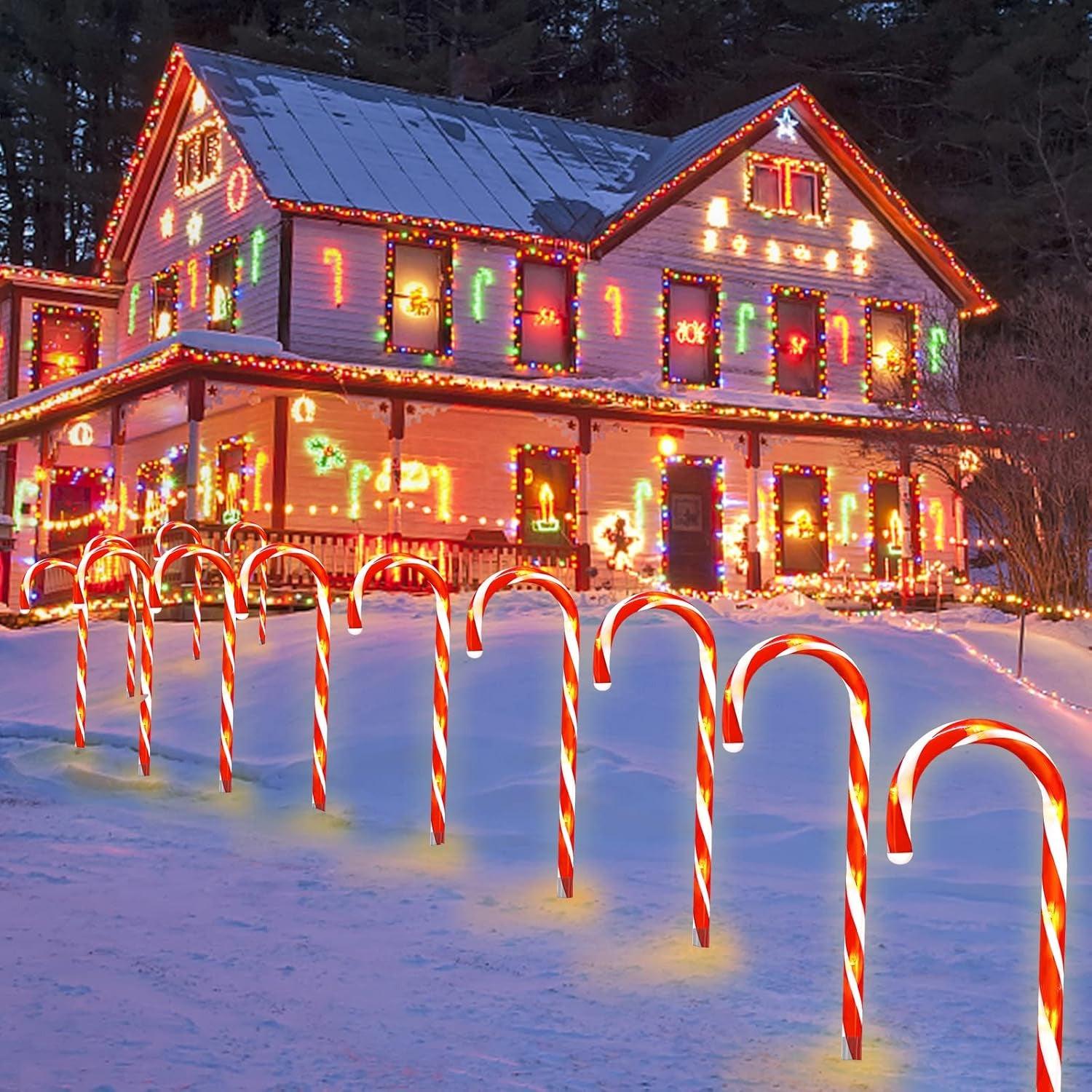 Outdoor Candy Cane Lights - 12pcs 53cm LED Light Up Candy Cane Outdoor Christmas Stick Light Christmas - Tophatter Daily Deals