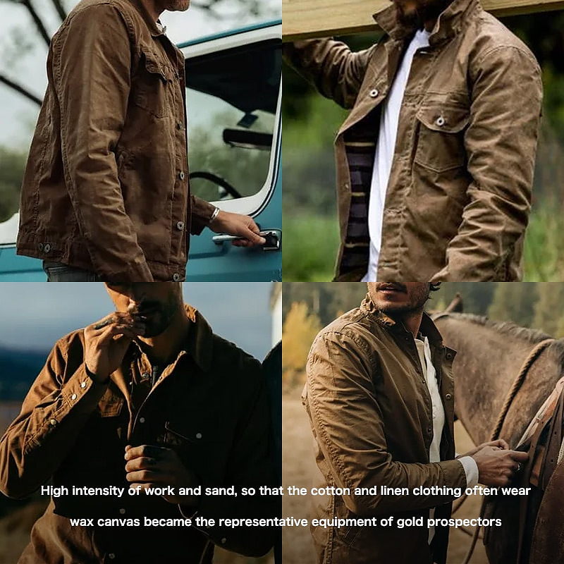 Retro Male Oil Waxed Canvas Coats Cotton Jacket Men Jackets - Tophatter Daily Deals