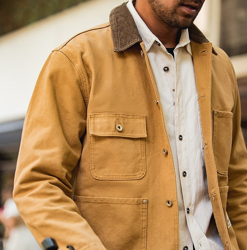 Canvas Jacket Multi Pocket Khaki Lapel Thin Coat Men Jackets - Tophatter Daily Deals