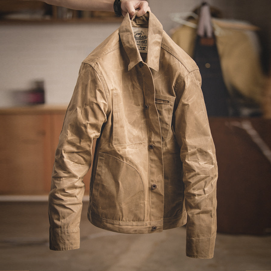 Canvas Oil Wax Men Jackets Khaki Retro Multi-pocket Men's Clothing - Tophatter Daily Deals