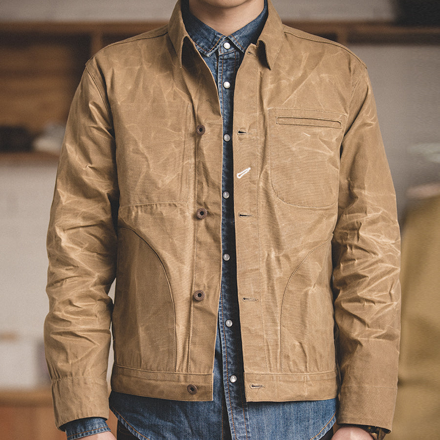 Canvas Oil Wax Men Jackets Khaki Retro Multi-pocket Men's Clothing - Tophatter Daily Deals