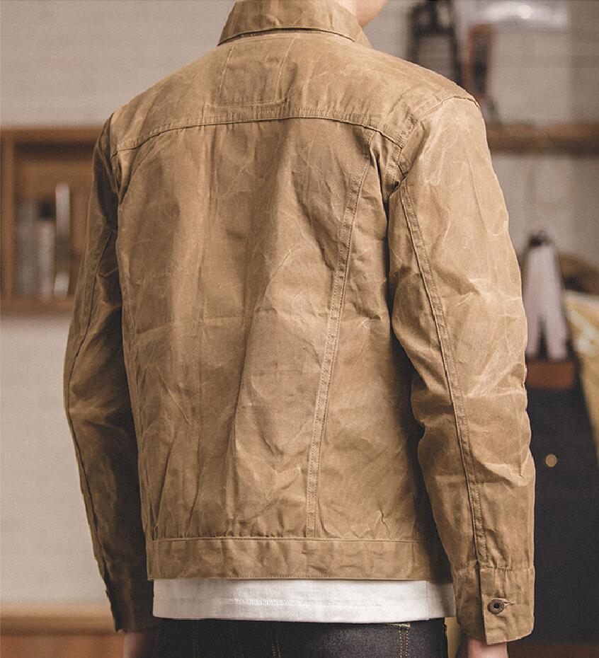 Canvas Oil Wax Men Jackets Khaki Retro Multi-pocket Men's Clothing - Tophatter Daily Deals