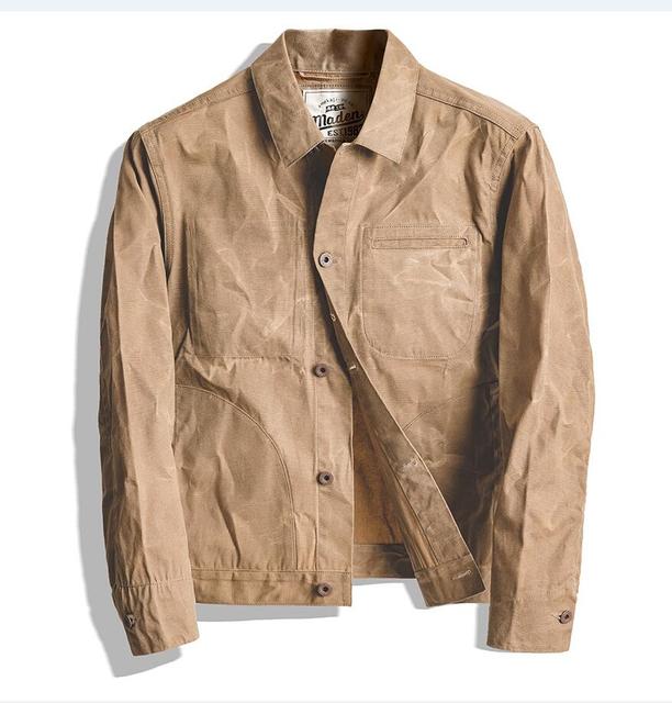 Canvas Oil Wax Men Jackets Khaki Retro Multi-pocket Men's Clothing - Tophatter Daily Deals