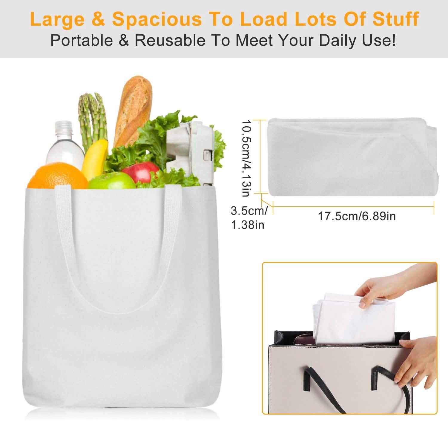 Canvas Tote Bag DIY Craft Eco Tote 100% Cotton Washable Reusable Handbags & Wallets - Tophatter Daily Deals