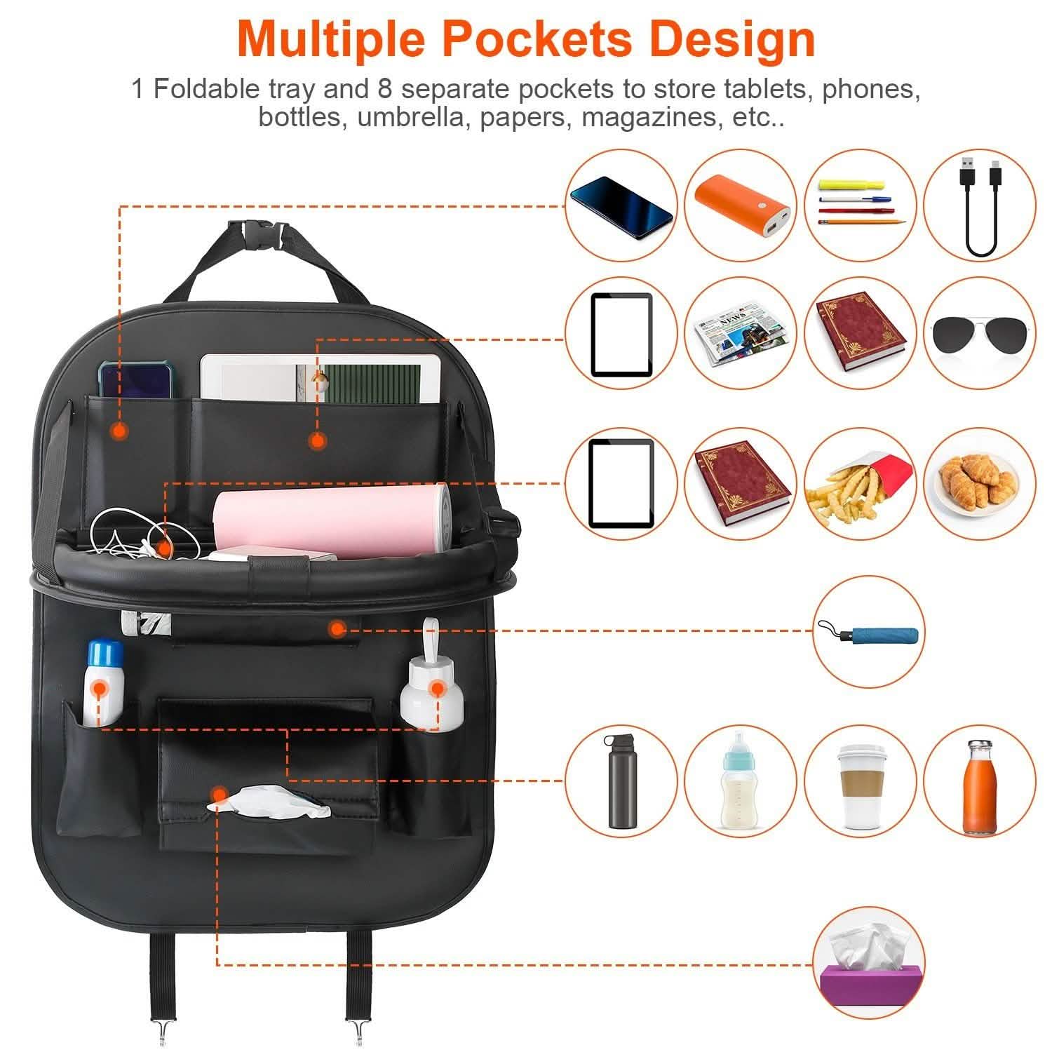 Car Back Seat Organizer with Foldable Table Tray 8 Pockets Automotive - Tophatter Daily Deals
