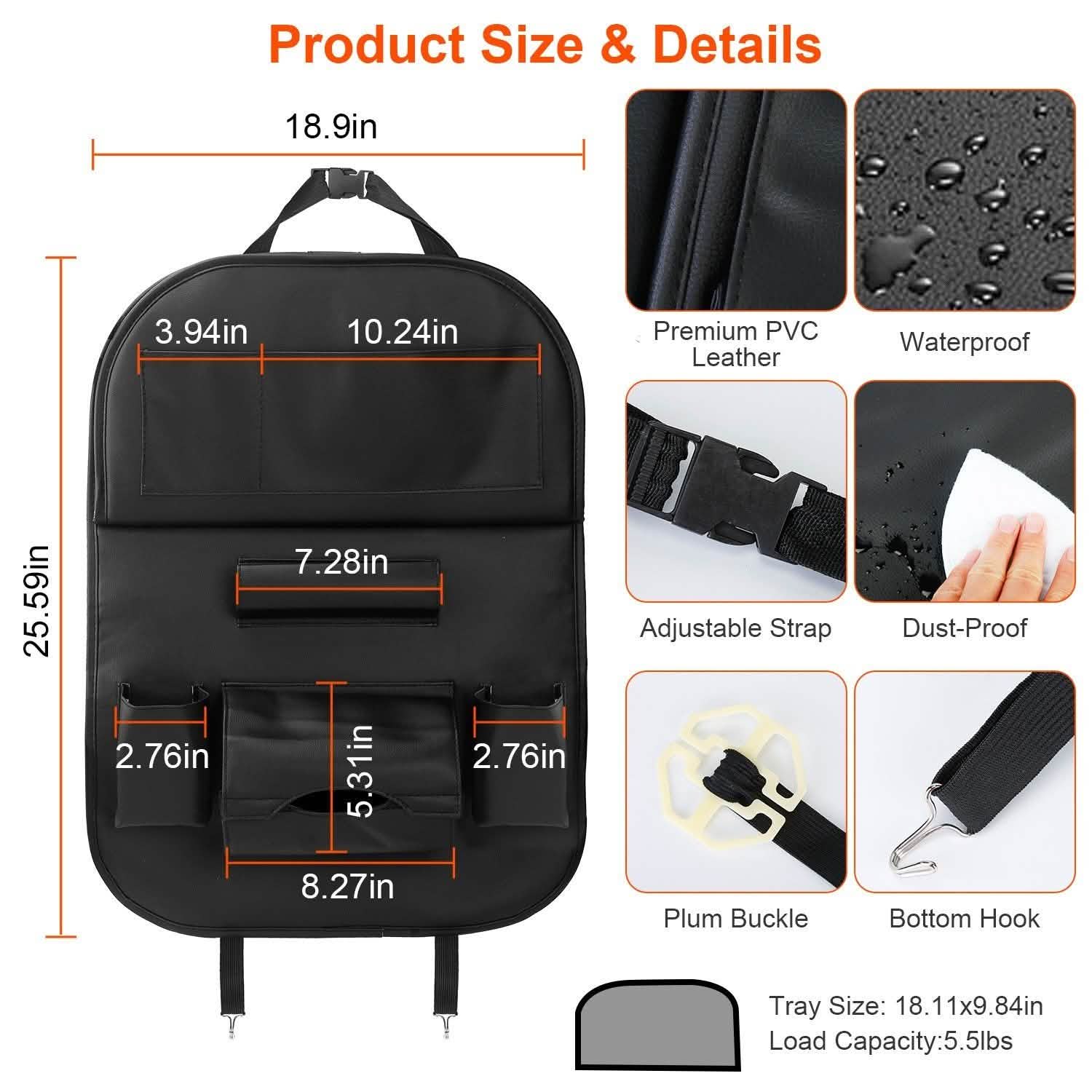 Car Back Seat Organizer with Foldable Table Tray 8 Pockets Automotive - Tophatter Daily Deals