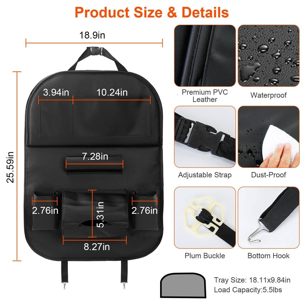 Car Back Seat Organizer with Foldable Table Tray 8 Pockets Automotive - Tophatter Daily Deals