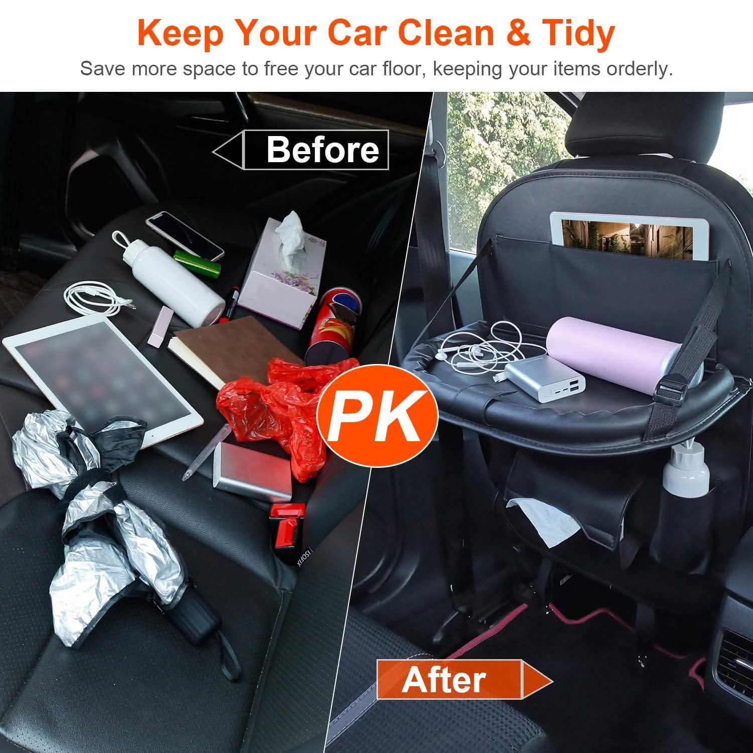 Car Back Seat Organizer with Foldable Table Tray 8 Pockets Automotive - Tophatter Daily Deals