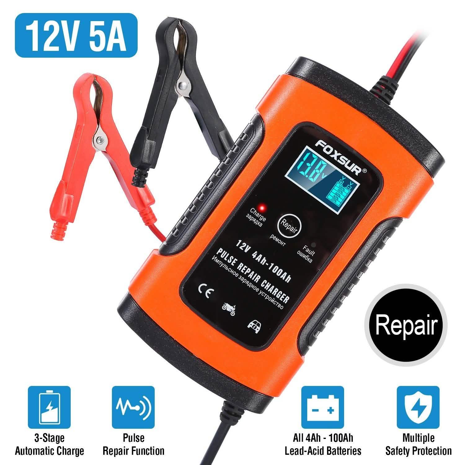 Car Battery Charger 12V 5A Recover Pulse Repair Automotive - Tophatter Daily Deals