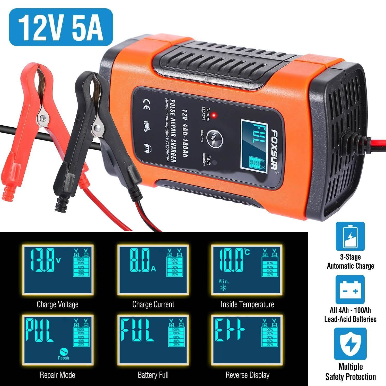 Car Battery Charger 12V 5A Recover Pulse Repair Automotive - Tophatter Daily Deals
