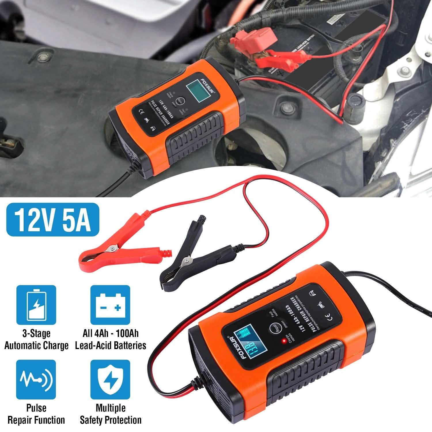 Car Battery Charger 12V 5A Recover Pulse Repair Automotive - Tophatter Daily Deals
